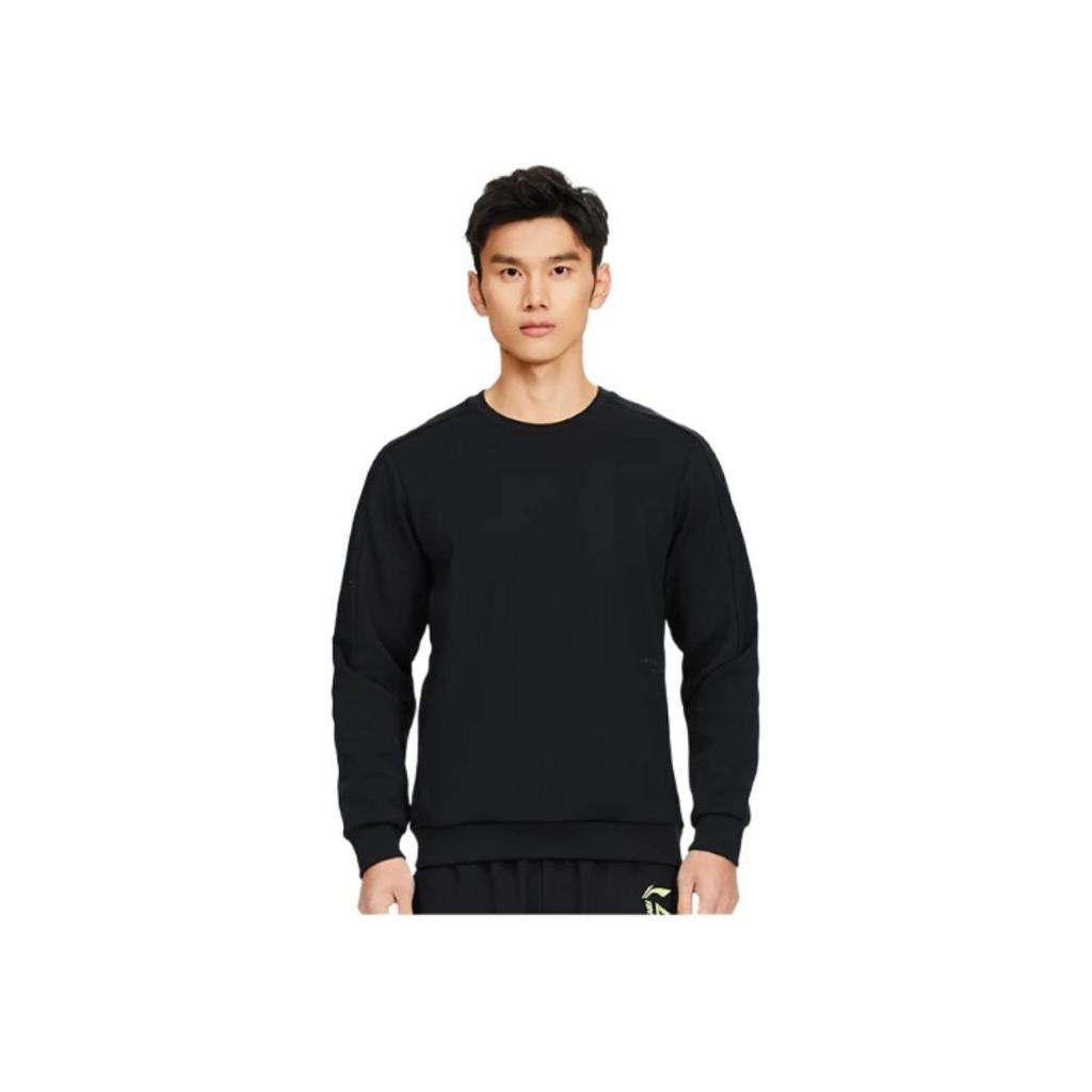 Li-Ning Fitness Series 3D Tailored Solid Crew Neck Sweatshirt Men Tops Black AWDS007-1