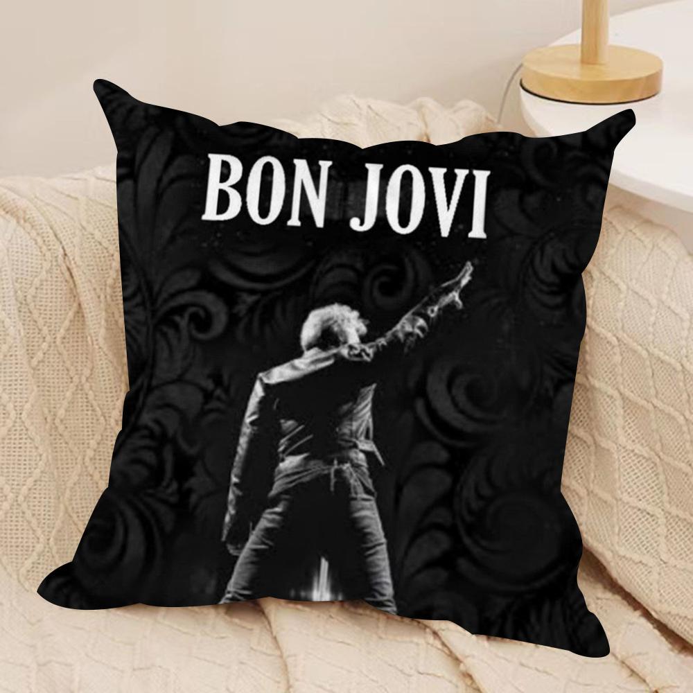 B-Bon J-Jovi Band Cushion Cover Soft Plush Fabric Double-Sided Printed Sofa Cushion Cover for All Seasons Home Decor Gift