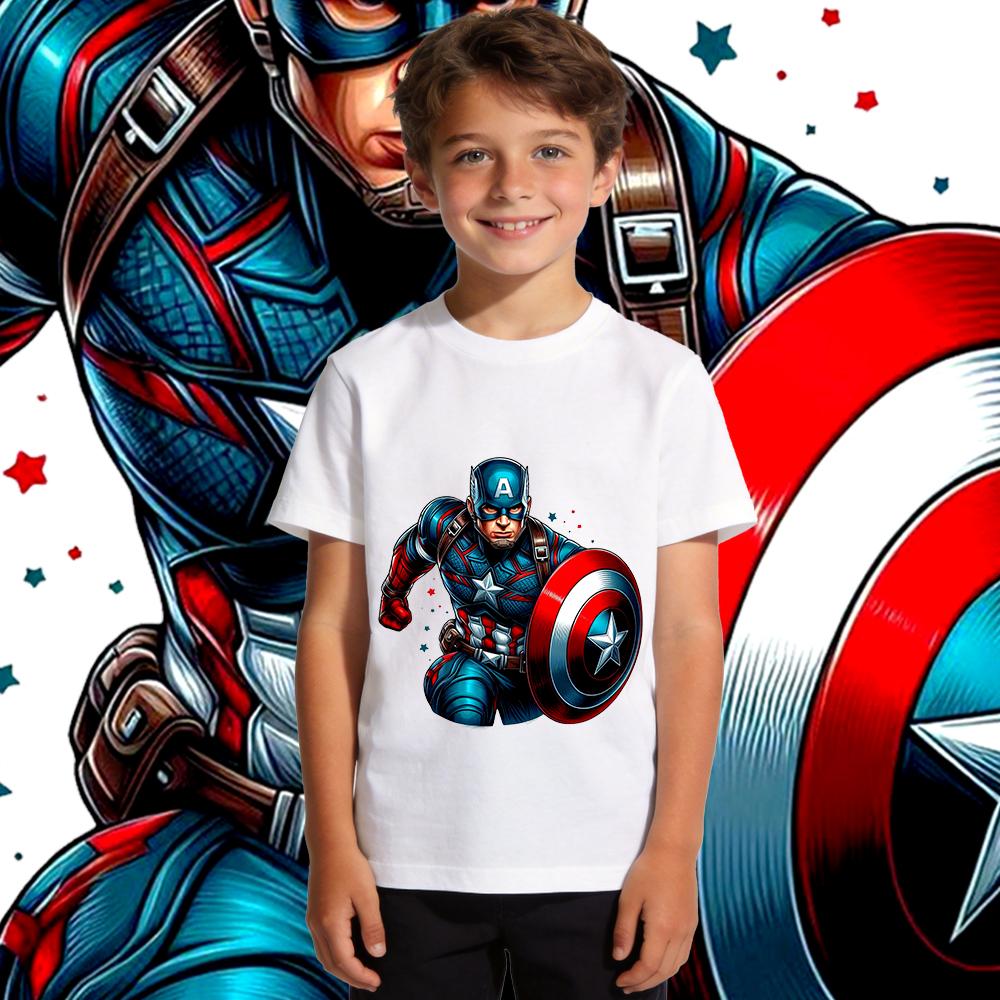 Captain America Charge Print Boys Girls Kids  T Shirt Casual Summer Top Soft Breathable
