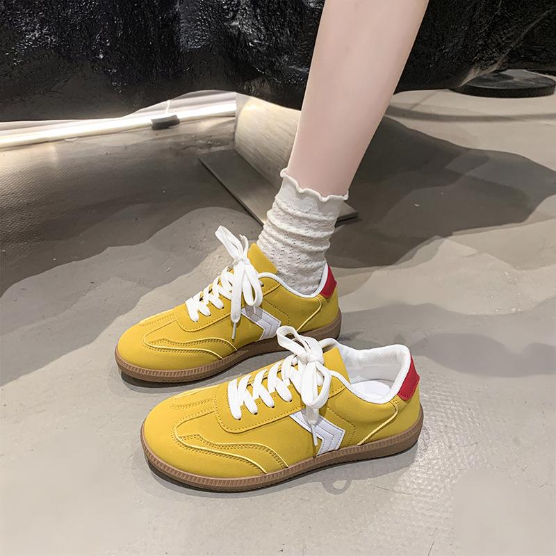 Summer New German Training Shoes Women's Flat-bottomed Lace-up Color Matching Single Shoes Women's Fashion Round Head Sports Flat Baseplate Shoes