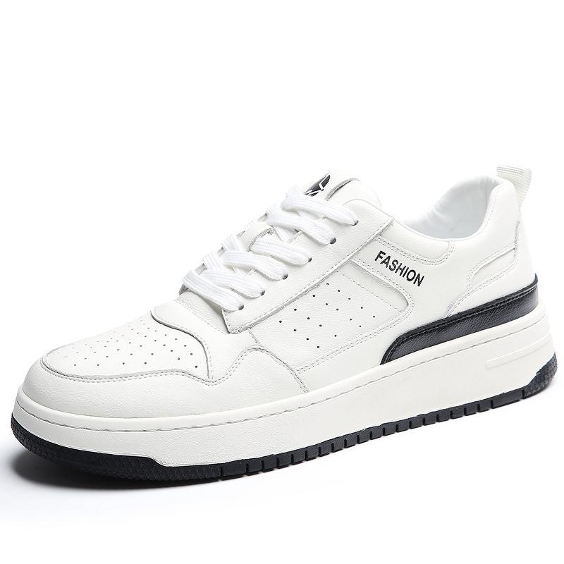 Spring New Trend Versatile Breathable Height Increasing Casual Shoes Men's Leather White Shoes Platform Student Board Shoes