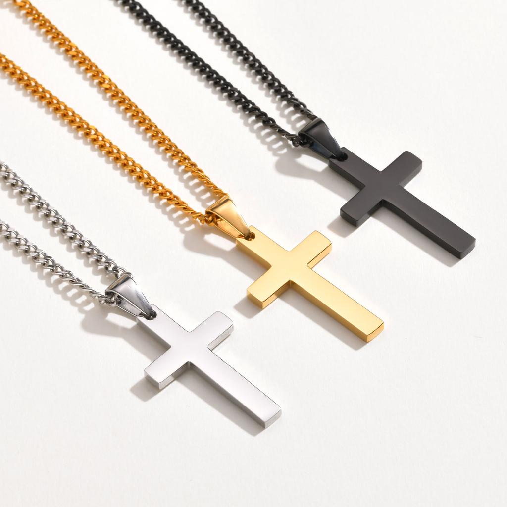 Casual Cross Pendant Necklaces for Men Boys,Waterproof Stainless Steel Pendant Necklaces,Anniversary Birthday Zircon Gifts