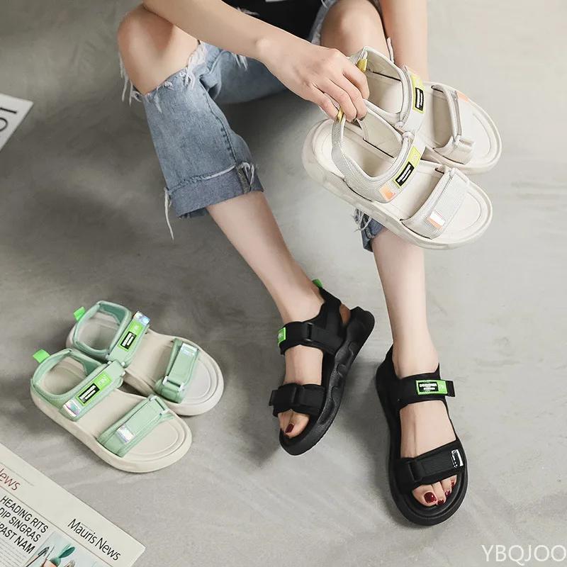 Sports Sandals Female Ins Tide 2025 Summer New Net Red Korean Version of The Magic Student Flat Female Sandals Women's Shoes