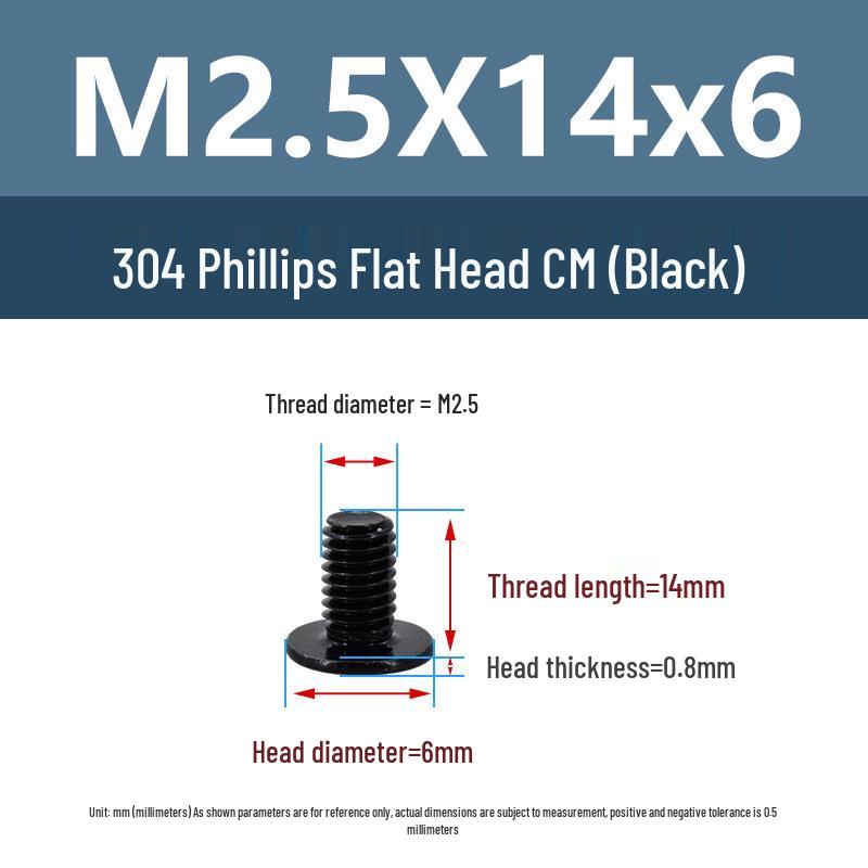 Yigu Black 304 Stainless Steel Flat Head Phillips Machine Screws M2-M6