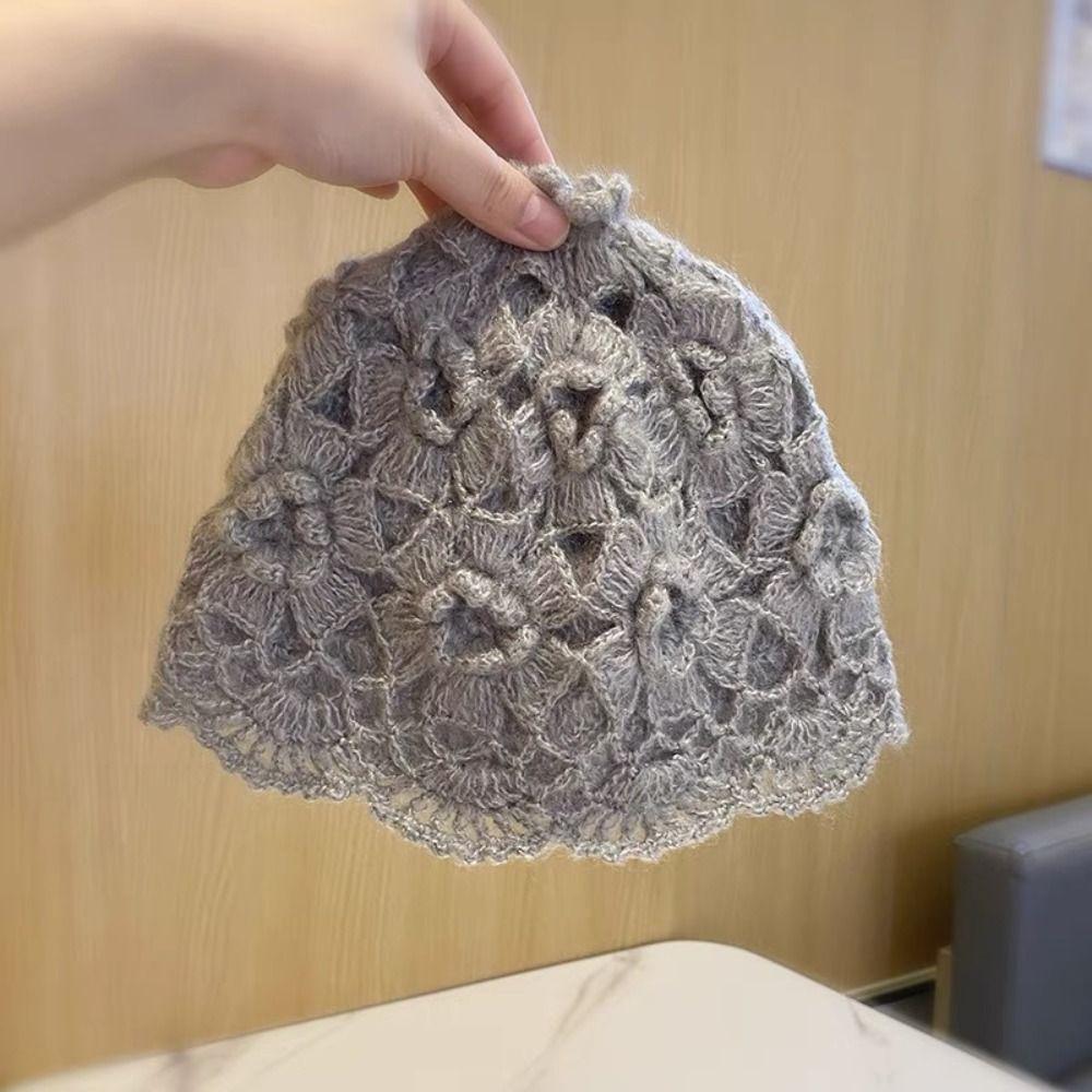 

Двухслойная кепка с крючком и цветком на носке, ручная работа, без полей, дышащая вязаная шапка серый