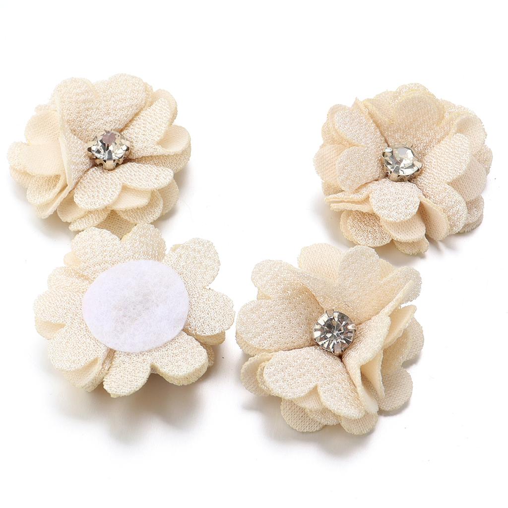10pcs Colorful Fabric Flower 3.5cm Rhinestone Flower Core Pearl Hemp Flower Applique For DIY Clothing Sewing Headwear Decoration