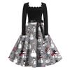 Women's Fashion Retro Long-sleeved Square Collar Christmas Printed Evening Dress