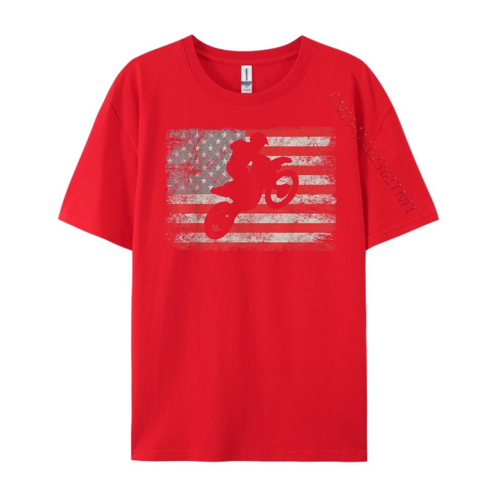 Dirt Bike Usa Flag Motocross Bikers American Flag Street Wear T Shirt Men Clothes Tops  Tees Loose S