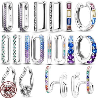 Orecchini a cerchio doppio con ciondolo in zircone colorato, in argento 925, con pavé scintillante, regalo di nozze per fidanzamento e anniversario