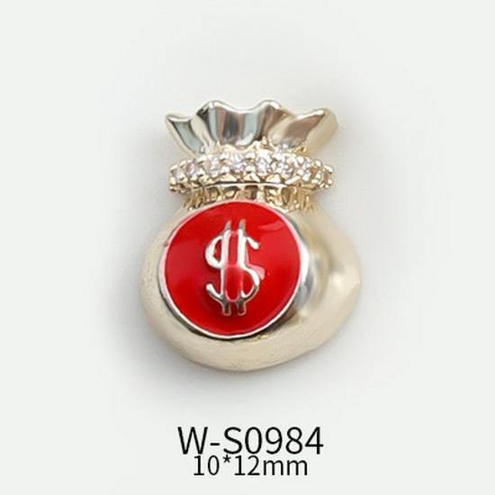 Festive Chinese Style Manicure: Lucky Bag Zirconia Ornaments with Golden Toad, Yuanbao, and Money Character Press-on Nails