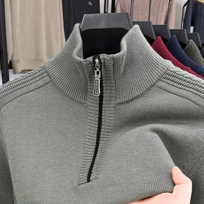 2025 Autumn Winter New Mens Sweater Zippers Turtleneck Long Sleeve Men Warm Pullovers Sports Sweater