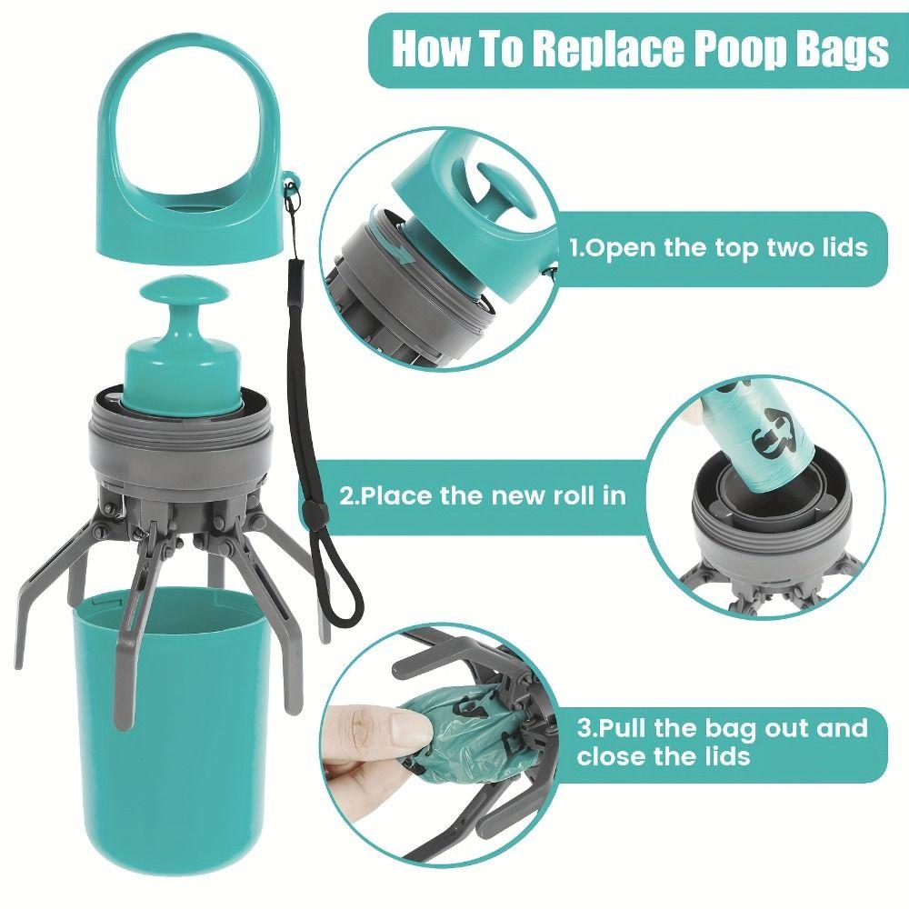 Portable Dog Pooper Scooper Leak-Proof with Bag Attachment Dog Waste Pick-up Cleaner No Touch Waste Storage Container