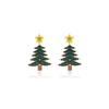 Red Green Star Diamond Christmas Tree Earrings for Women: Creative Color Blocking Drip Oil Design