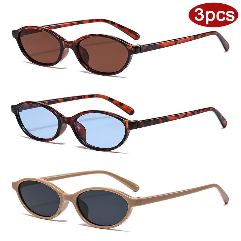 Protective Glasses 3pcs New Fashion Small Frame Oval Sunglasses Female Simple Style UV400 Glasses Colorful Lens Sun Glasses