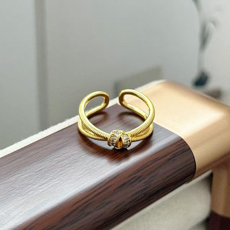 Medieval Vintage Flower Butterfly Brushed Opening Ring Light Luxury Niche Exquisite Zircon High-End Ring Woman