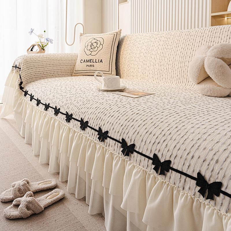 

1PC Sofa Towel French Chenille New Four-season Universal Full Cover Sofa Protective Cover Non Slip Striped Home Textile Products 180X130CM світло-сірий колір
