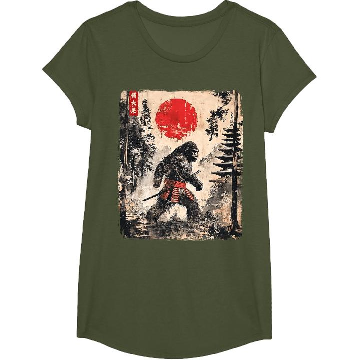 Samurai Bigfoot Japanese Vintage Graphic Ukiyo-e Art Funny T-Shirt