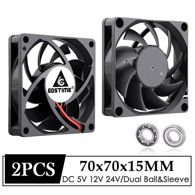 2pcs Gdstime 7cm 70mm 7015 DC 5V 12V 24V 2Pin 2Wire 70x70x15mm PC Laptop Computer Industrial Cooling Fan Sleeve Ball Bearing 12V Sleeve 2PIN чёрный