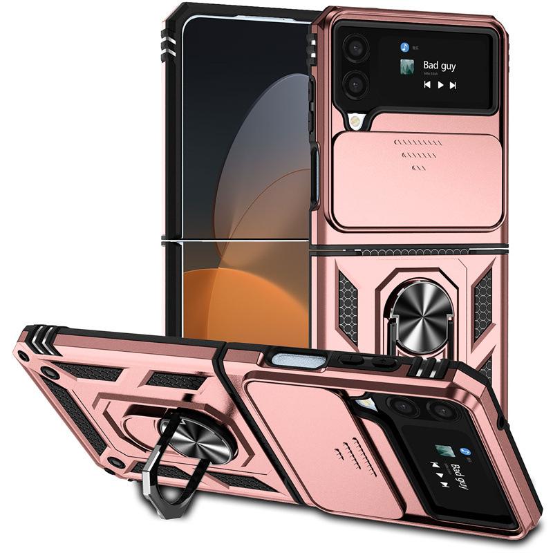 Suitable for Samsung Z Flip 6 Ring Anti fall Folding Mobile Phone Case Z Flod 7 Sergeant Push Window Protective Case
