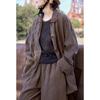 Spring Summer Retro Women's Tea Brown Linen Plus Size Slimming Loose Lapel Shirt Outerwear