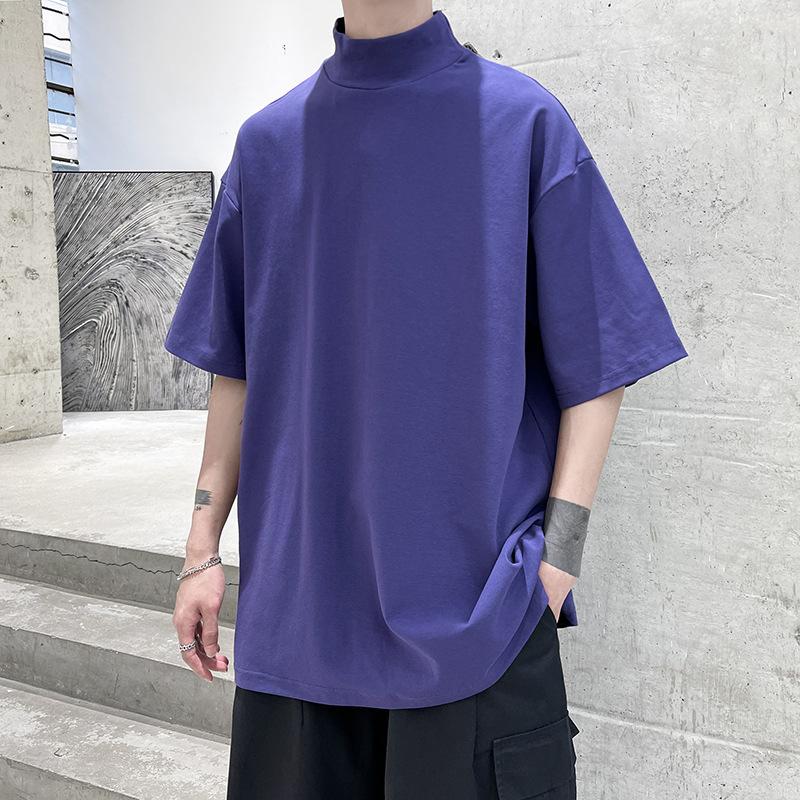 Mens Loose Solid Color Short Sleeve Basic Casual Bottoming T Shirt