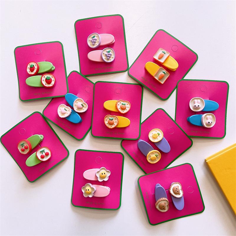 2ks Kawaii Summer Akrylová pryskyřice Jehlice do vlasů Kreslený Candy Color Sponky do vlasů Barrettes Pokrývka hlavy Dívčí Dětské Vlasové doplňky