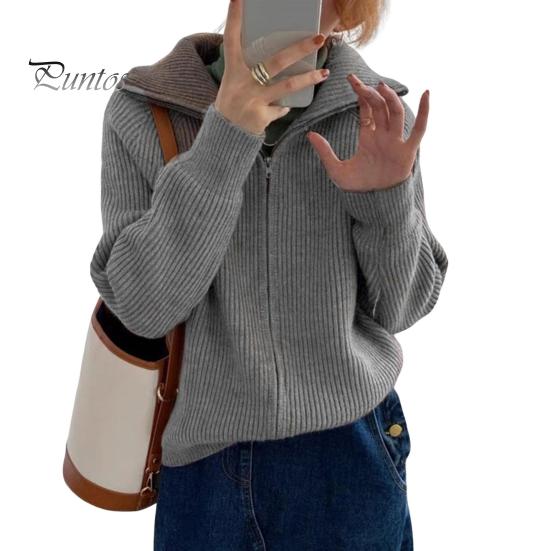 

Женский свитер, пальто, однотонный, с длинным рукавом, с двойной молнией, трикотажное пальто, повседневная верхняя одежда для поездок на работу темно-серого