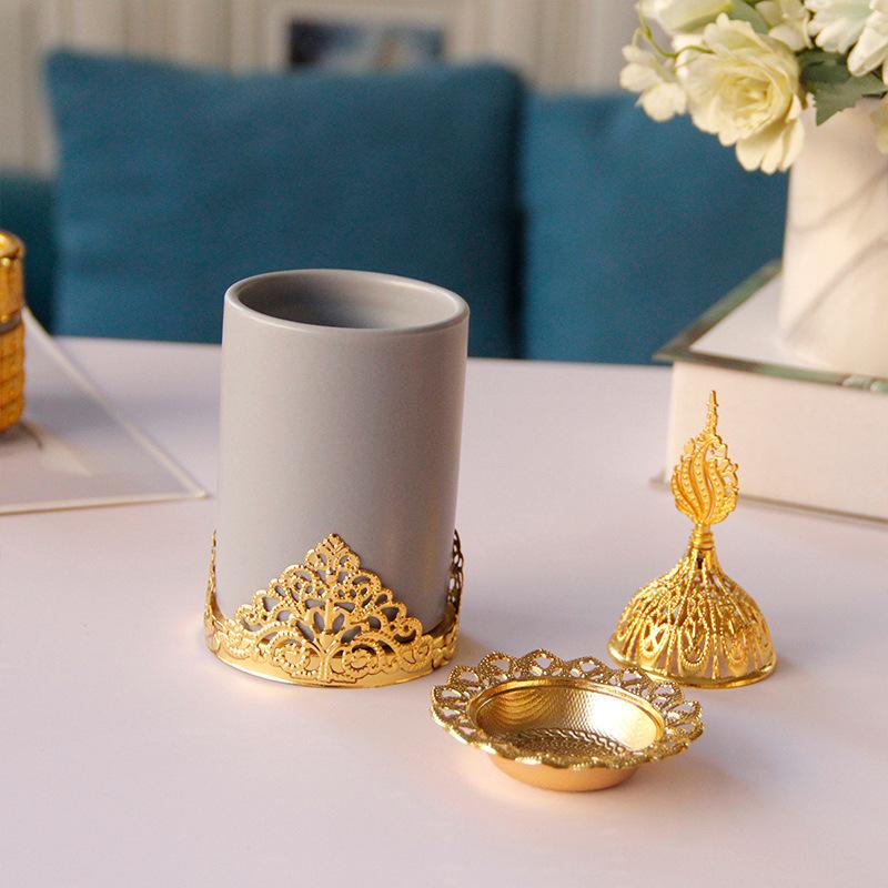 Y Metal-ceramic Incense Burner Saudi Arabia Golden Tower Luxury Home Decoration Middle East Arab Handheld Aromatherapy Burner