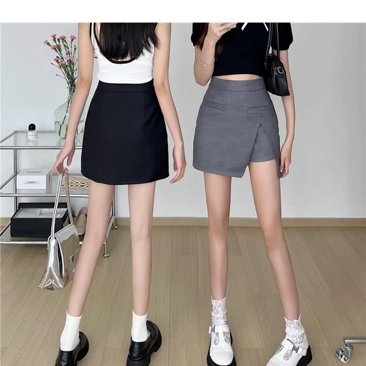 

2024 Autumn High-Waisted Slimming A-Line Midi Skirt with Irregular Slit Design S [Recommended 81-90 lbs]