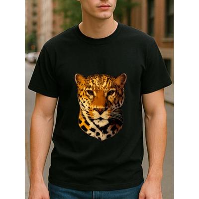 Europäische Größen Trendiges Lässiges Oberteil mit Leopardenkopf-Muster, Vielseitig für den Alltag, Grafikdruck Rundhals-T-Shirt