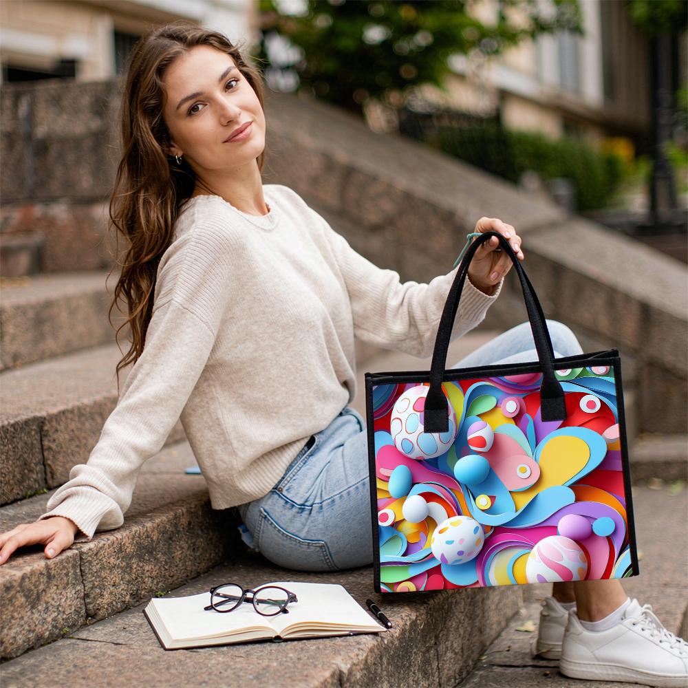 Colorful Abstract Pattern Large Casual Tote Bag Daily Use Portable Stylish Shoulder Bag for Outdoor Shopping Travel Commute
