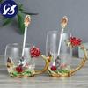 Heat Resistant Glass Cup  Rose Enamel Coffee Cup Mug Flower Tea Glass Alloy Handgrip Cup