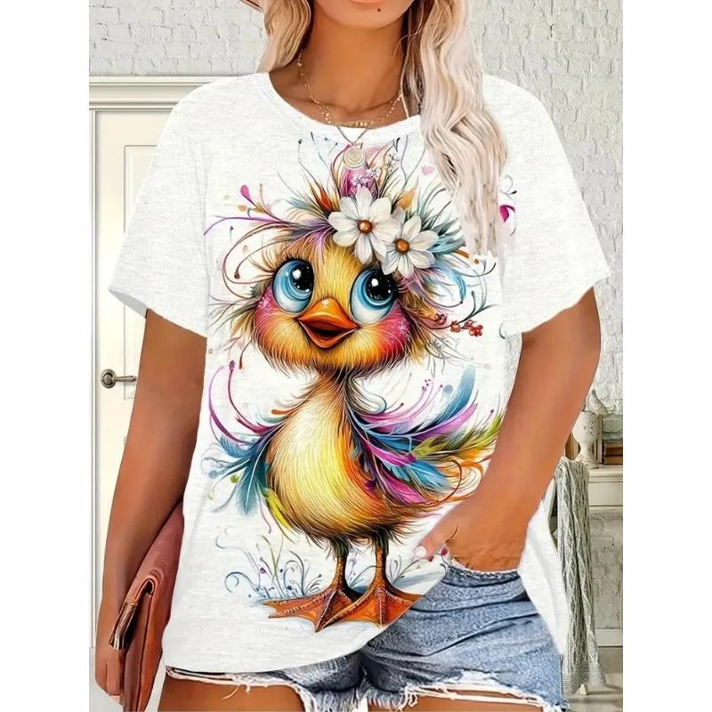 Modisches Damen Rundhals Kurzarm 3D Tier Farbdruck Tier Kurzarm Rundhals T-Shirt