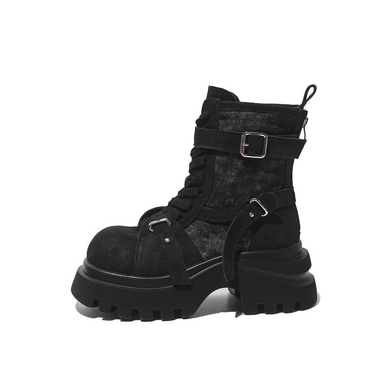 

Женские осенние ботинки Мартин на толстой подошве, маленькие, увеличивающие рост, парусиновые женские ботинки, ботинки-локомотивы с большой головой, тренд 40 чёрный