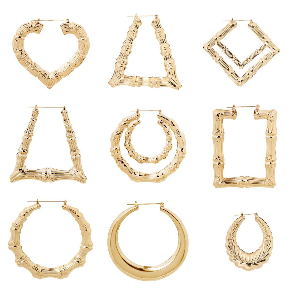 Gold Hip Hop Bamboo Hoop Earrings – Extra Large Exaggerated Circle Studs