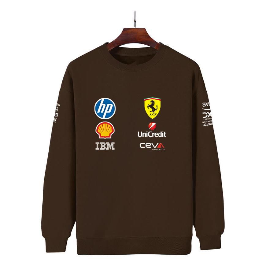 Unisex Men Women Thicken Autumn and Winter F1 Ferrari Racing Print Crewneck Sweatshirt Casual Loose Long Sleeve Pullover Sport Streetwear