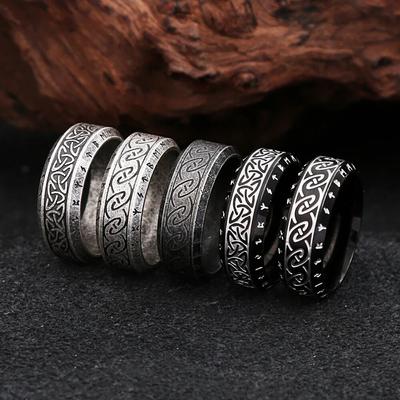 Anel de runa nórdica viking de aço inoxidável 316L retrô para homens e mulheres, moda punk, amuleto, casal, anéis de nó viking, joias, presente