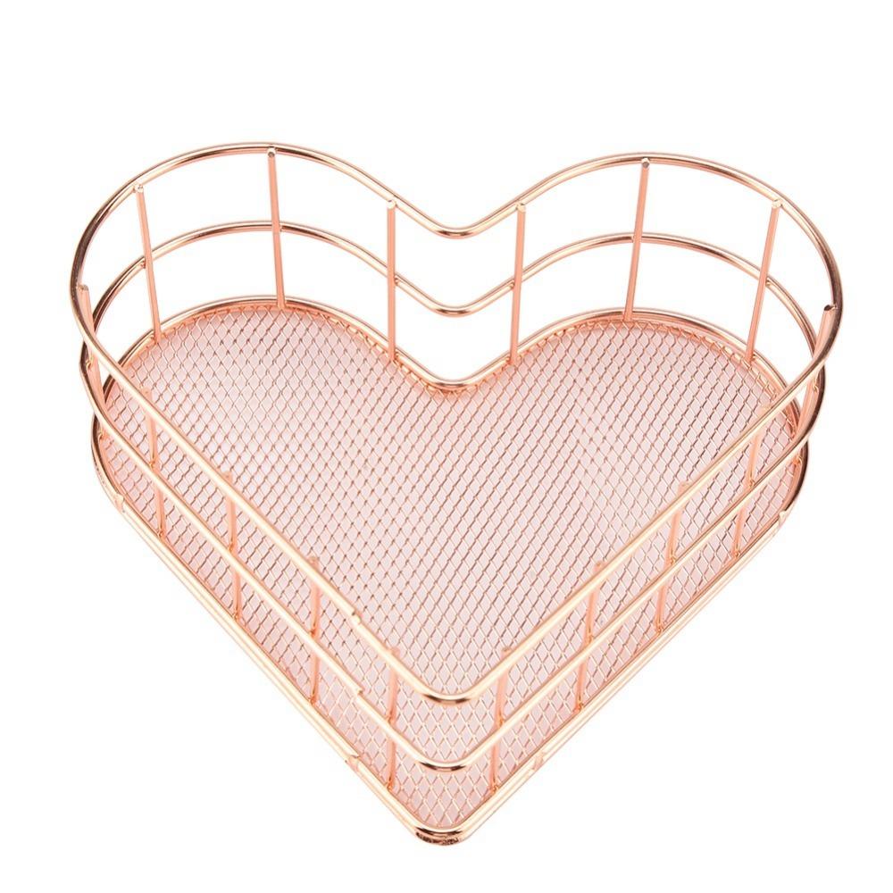 

Rose Golden Heart Shape Storage Basket Heart Shaped Nordic Minimalist Household Storage Basket Iron Mesh Tray Vintage