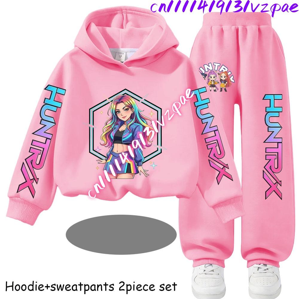 TZWY2026 Autumn KP Op Girls Print Clothing Children Hoodie 2pcs Set Pants Suit Kids Tracksuit Splice Sport Tracksuits