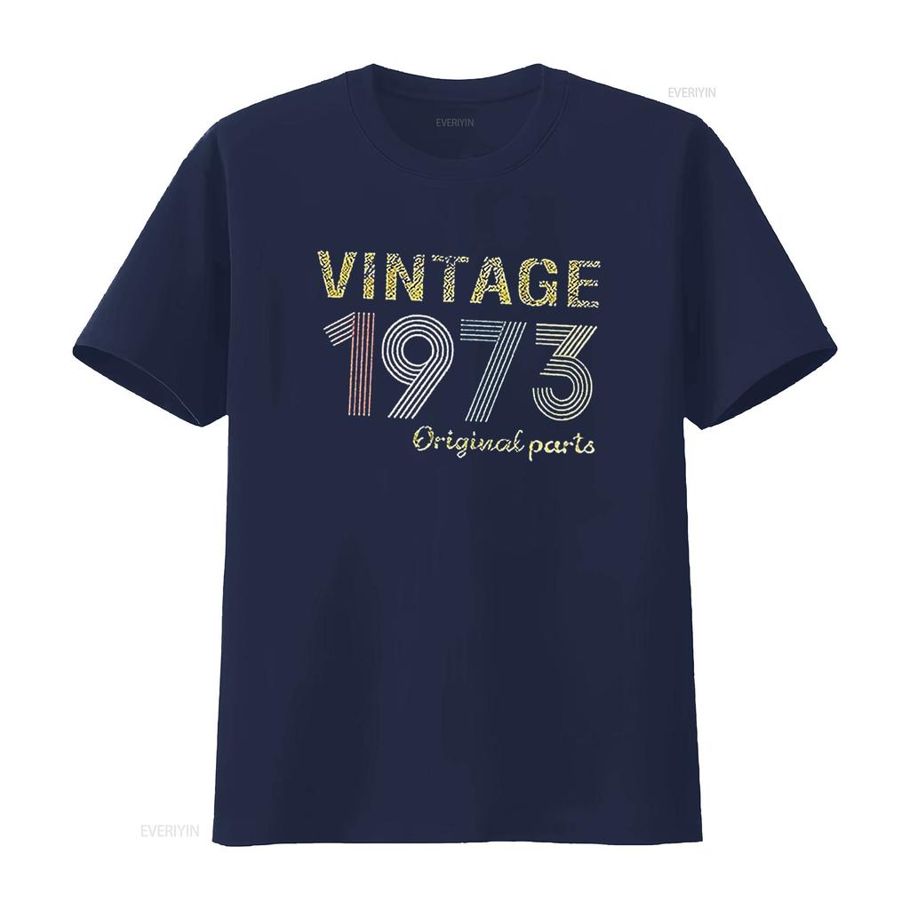 Birthday GifT T Shirt Vintage 1973 Original Parts for Women Letter Print Retro Casual Tops Black vintage Washed Soft Stretched