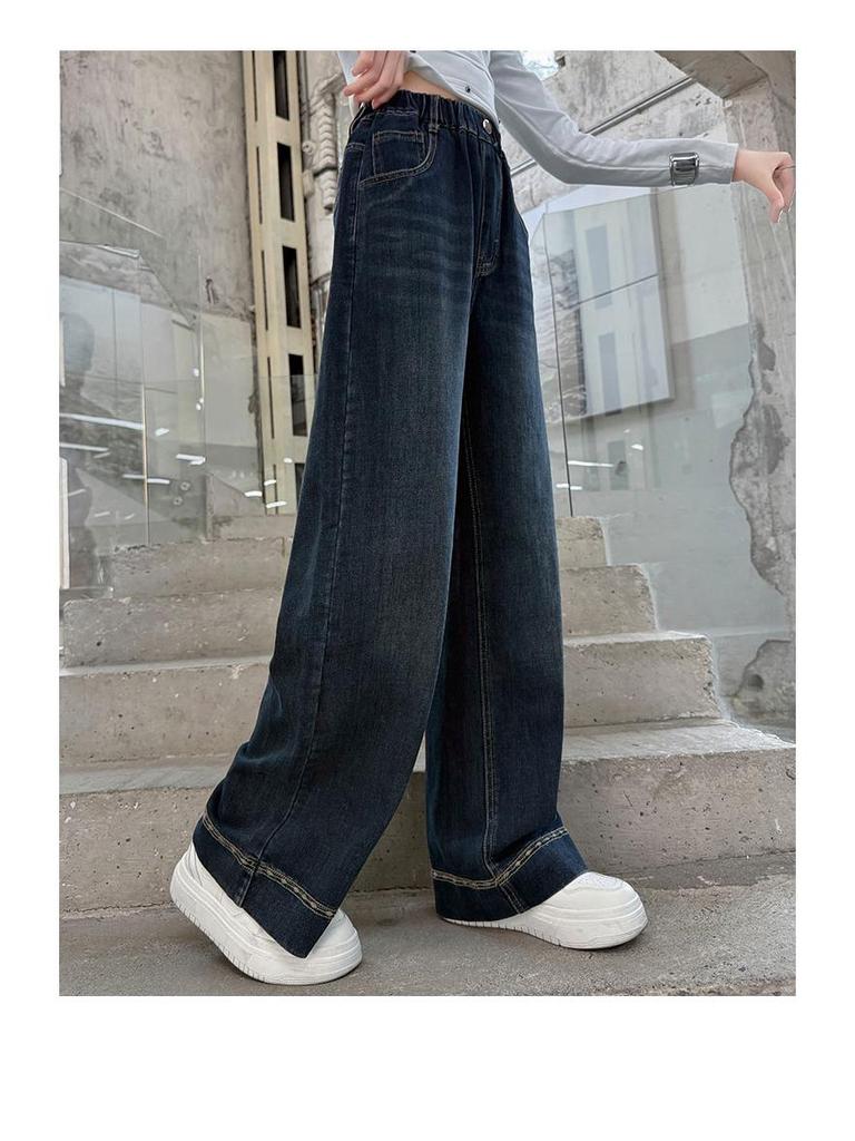Autumn 2025 Girls' Straight-Leg Wide-Leg Jeans for Middle School Students