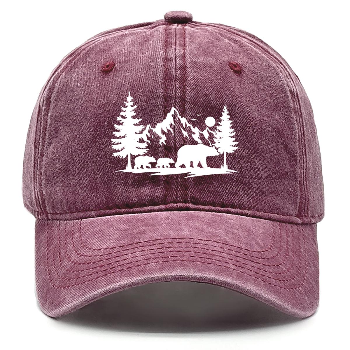 

White Forest Mountains Print Snapback Sun Hat, Animal Sports Hat Solid Color Adjustable Strap Vintage Lightweight Adjustable Baseball Cap as the picture вино красного