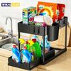Estante de Almacenamiento de Cocina de Doble Nivel Extraíble - Cesta Deslizante para Gabinete para Encimeras de Cocina Baño Fregaderos