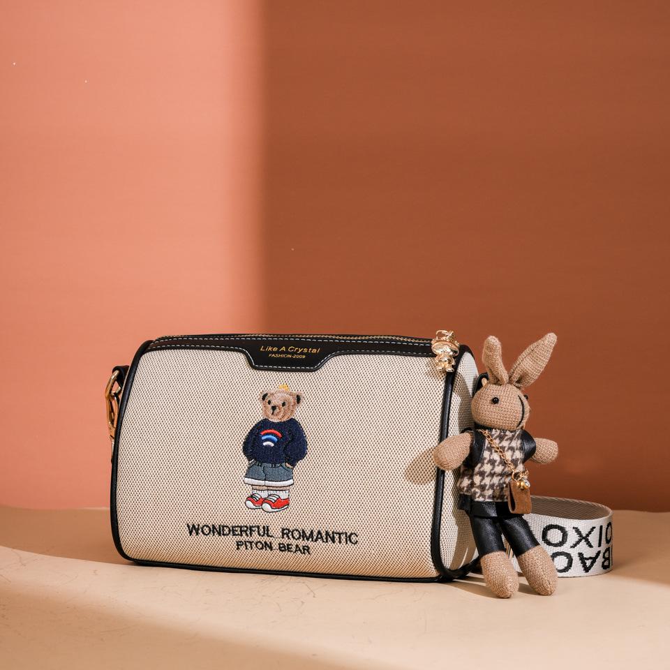 New Women's Versatile Canvas Bag - Fashionable Single Shoulder Crossbody with Cartoon Design