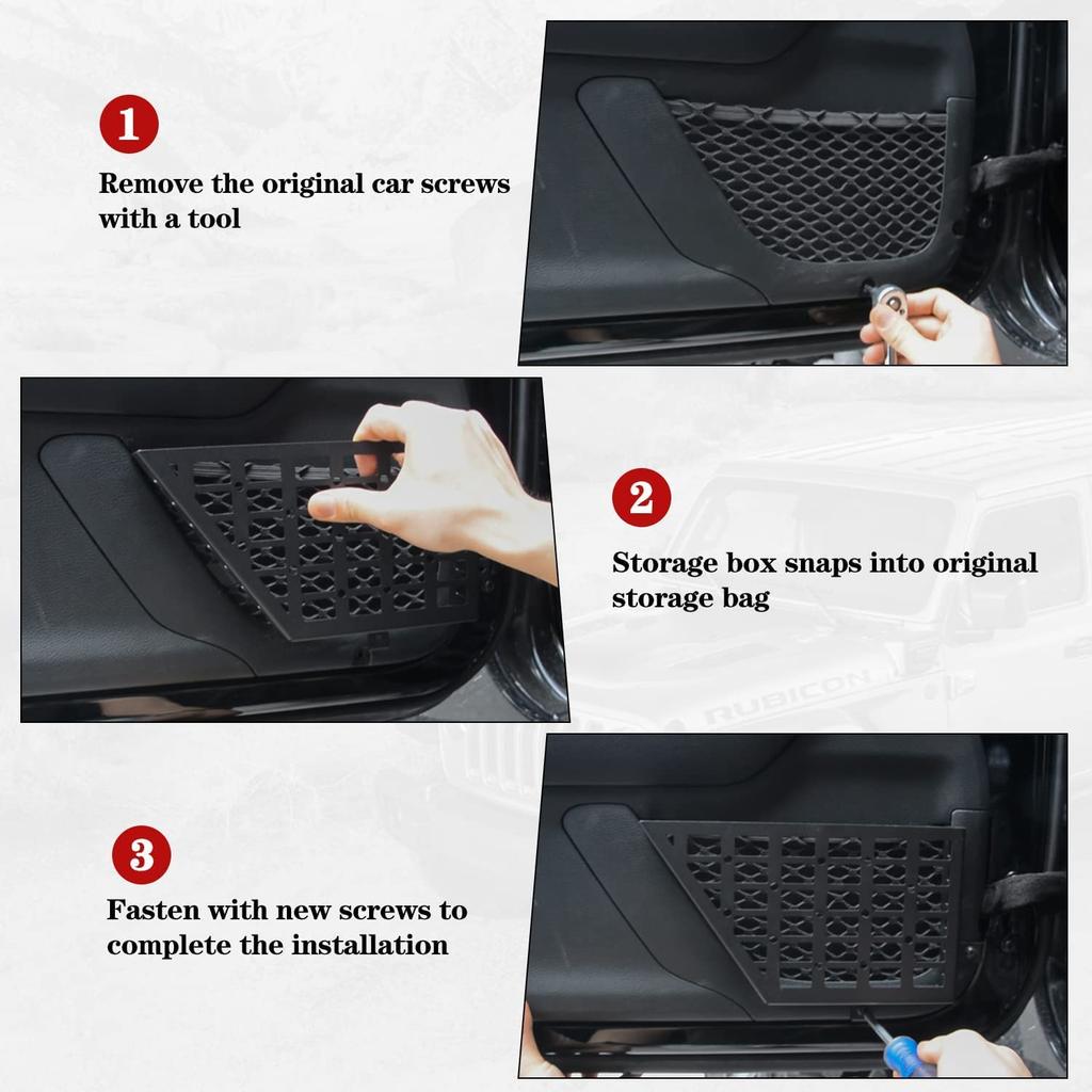 Metal Front Door Storage Door Side Insert Organizer Box for Jeep Wrangler Latest Upgrade Stainless Steel Pocket, 2007-2018 JK/JKU (2/4 Doors),