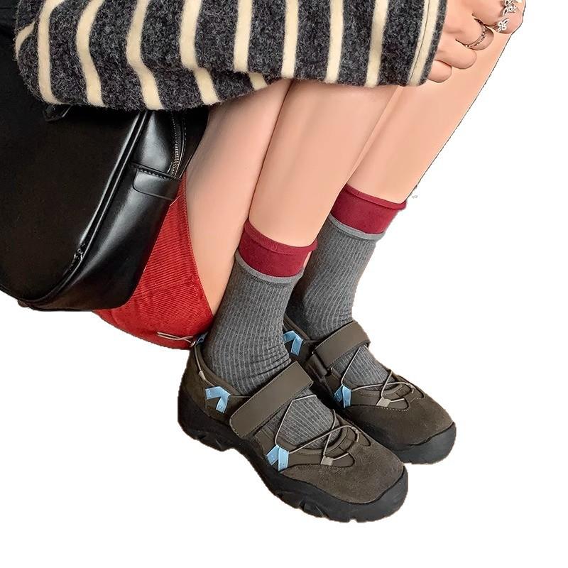 Cowhide version~ thick-soled color matching sports Velcro Mary Jane shoes women's retro leather versatile functional wind single shoes
