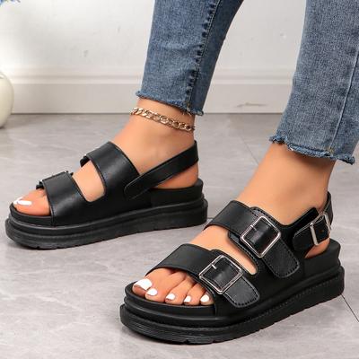 Fashion 2024 New Women Sandals British Style Rome Shoe Comfy Soft Leather Summer Metal Buckle Casual Slipper Flat Platform Sandals