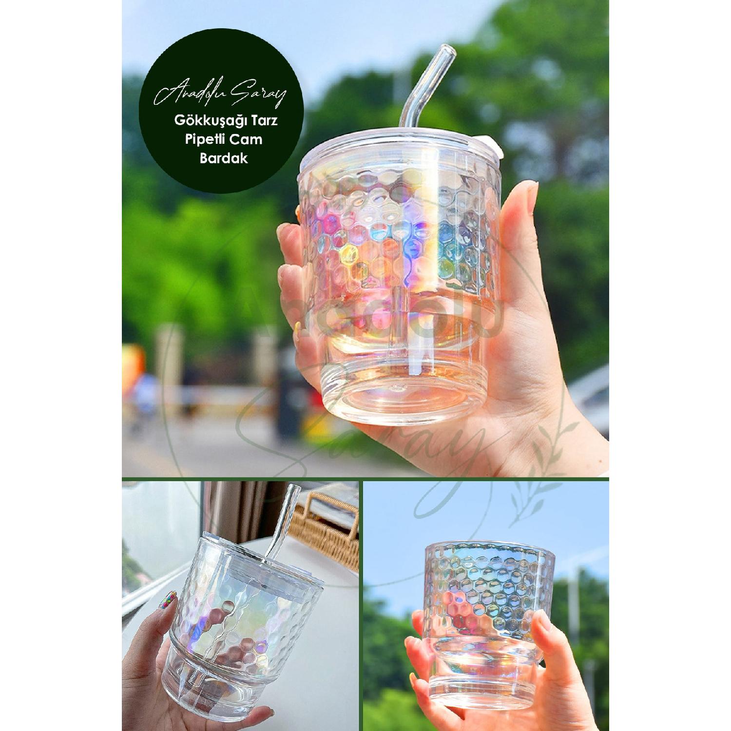 

Жаростойкий боросиликатный стакан в радужном стиле с соломинкой | Презентационная чашка для кофе Rainbow - 1 шт.