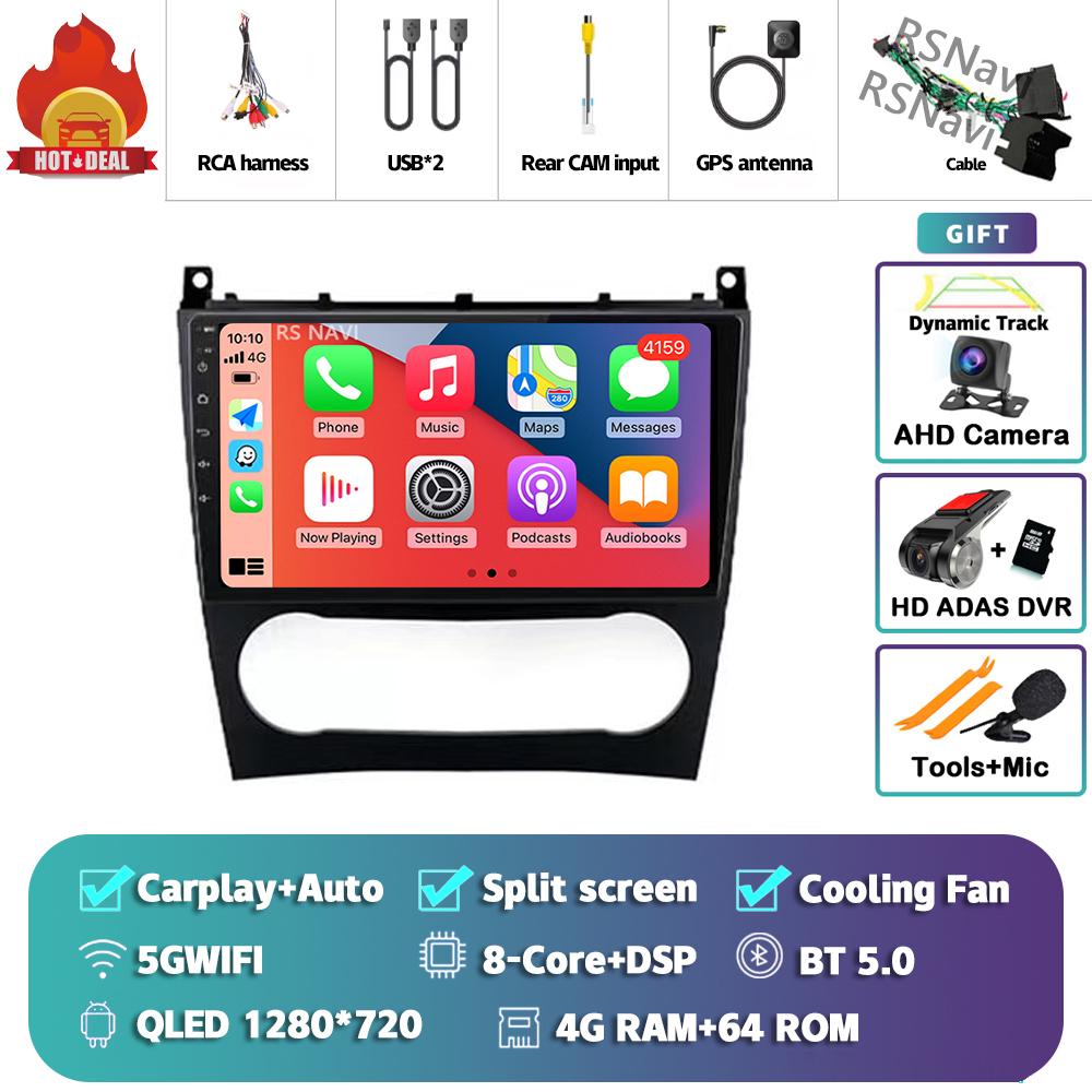 Android 14 Carplay Auto For Benz W203 Car Radio Player Multimedia Stereo Navigation 4G+WIFI AI Voice Head Unit DVD 360 Camera BT