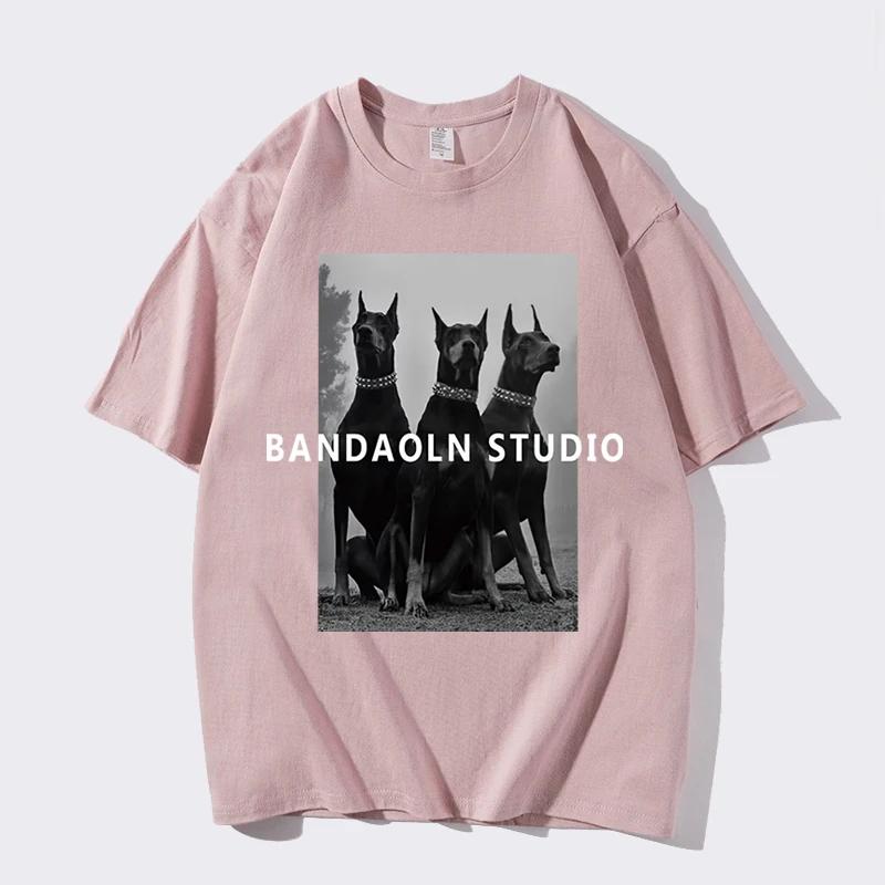 Unisex and WoUnisex Oversized T-shirts Doberman Print, Casual Streetwear Cotton Short-sleeved Harajuku Graphic T Shirts Shirts